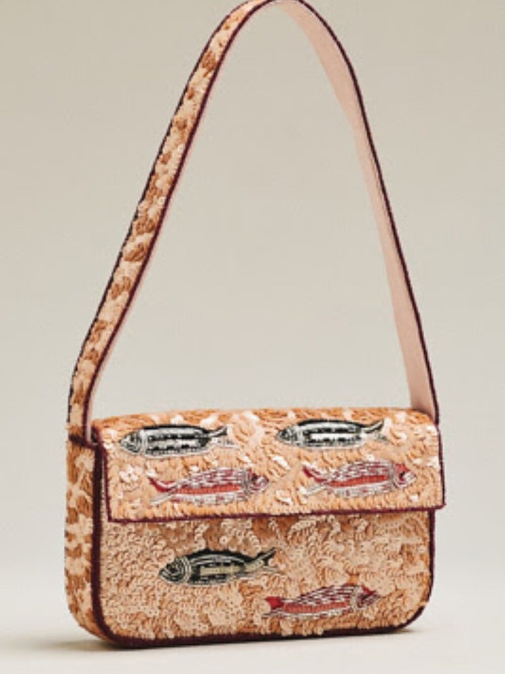 Anthropologie Fiona Animal Edition PINK SARDINES Sequined Bag NWT sold out ocean